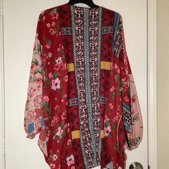 Umgee Tops - Umgee Women's Floral Scarf Print Long Puff Sleeve  Boho Kimono Cover Up